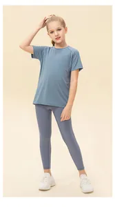 Girl's breathable quick-dry athletic t-shirt and leggings set in slate blue
