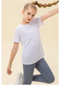 Detail of children's white quick-dry sport t-shirt with breathable honeycomb mesh fabric