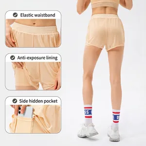 Short de sport 2-en-1 pour femme avec taille élastique et poche latérale dissimulée