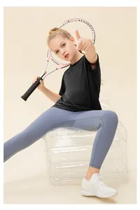 Kids quick-dry sports set with black T-shirt and blue leggings for tennis training