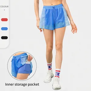 Pantaloncini Sportivi da Donna Finto Due Pezzi Con Tasca per Cellulare Traspiranti Asciugatura Rapida Yoga Corsa Fitness Bottom