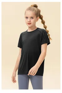 Detail of kids breathable quick-dry sports t-shirt in black with raglan sleeves