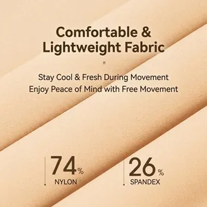 Women's nude yoga bra in 74% Nylon 26% Spandex fabric showing high elasticity and texture