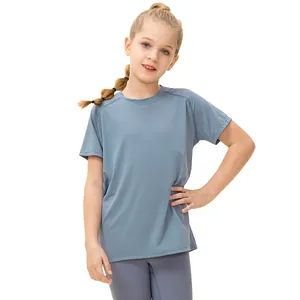 Kids quick dry sports t-shirt in misty blue with breathable fabric and round neck