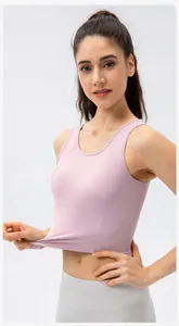 Close-up of high-elasticity racerback sports bra in light pink-purple with a slim fit
