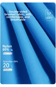 Vue macro du tissu bleu haute élasticité en 80% nylon et 20% élasthanne à texture brossée