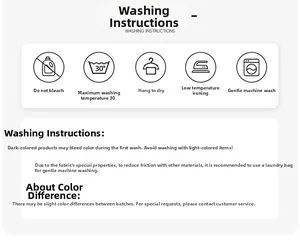 Instructions de lavage pour soutien-gorge de yoga avec symboles d'entretien du tissu