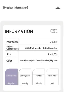 Detaillierte Größentabelle und Stoffdaten für Sport-BH aus 80% Nylon und 20% Elasthan