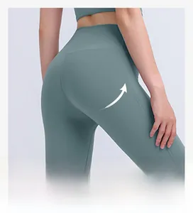 Close-up of high-waisted yoga pants featuring a lifting seam for enhanced buttock shaping