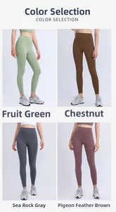Color selection of high-waisted yoga leggings in fruit green, chestnut, grey, and coffee