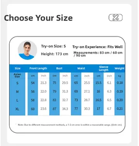 Tableau des tailles pour T-shirt de yoga femme avec mesures de poitrine et de taille