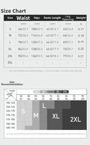 Detailed size chart for quick-dry athletic shorts including waist and hip measurements