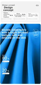Gros plan sur tissu bleu 80% nylon et 20% élasthanne avec texture brossée et douce