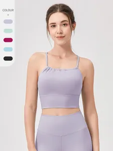 Sujetador Deportivo para Mujer Fruncido Frontal Espalda Cruzada Top de Yoga Acolchado Sin Aros para Fitness y Correr