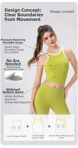 Détail du débardeur de yoga vert citron avec larges bretelles de décompression et coussinets