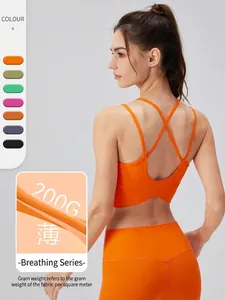 Soutien-gorge de Sport Femme Haute Élasticité Respirant Ourlet Croisé Antichoc Yoga Fitness Top