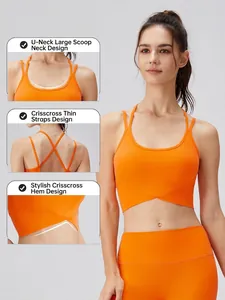 Brassière de sport orange vif avec encolure en U et bretelles croisées au dos