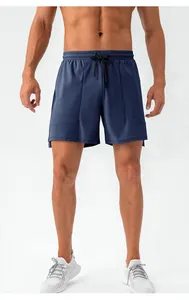Pantaloncini sportivi blu navy da uomo con elastico in vita e coulisse regolabile