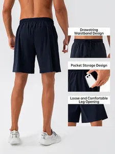 Quick-dry men's athletic shorts with drawstring waist and deep side pockets for running