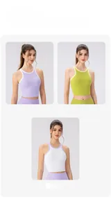 Trois hauts de sport dos nageur en violet, vert et blanc avec bordures contrastées