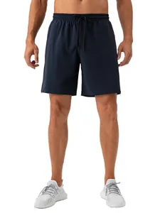 Men's dark blue quick-dry athletic shorts with adjustable drawstring and breathable fabric