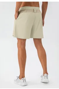 Rear view of men's breathable sports shorts with mesh ventilation and elastic drawstring