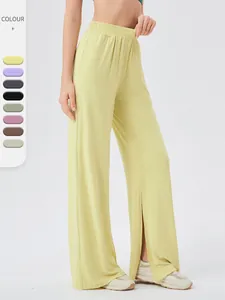 Women's High Waist Wide Leg Yoga Pants Cooling Breathable Side Slit Loose Sports Trousers Viscose Blend Lounge Pants