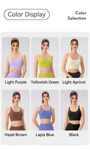 Grid view showcasing six vibrant colors of the racerback sports bra with thin straps