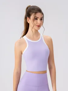 Débardeur de yoga pour femme violet clair avec bordure blanche pour fitness et sport