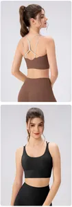 Front and back view showing cross-back straps and elastic fabric of the sports bra