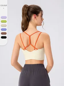 Women's High Impact Sports Bra Color Block Thin Straps Racerback Yoga Tank Top Padded Breathable Running Fitness Gym Bra