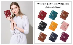 Short leather wallets for women featuring elegant clover charm and side zipper pockets