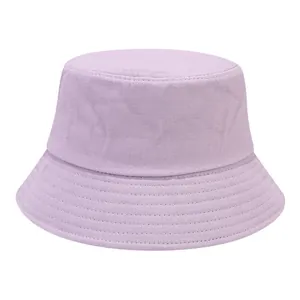 Close-up of lavender cotton bucket hat showing detailed twill fabric and stitched brim