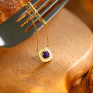 925 Silber Halskette mit Lapislazuli Anhänger in Goldoptik und Diamantbesatz für Damen