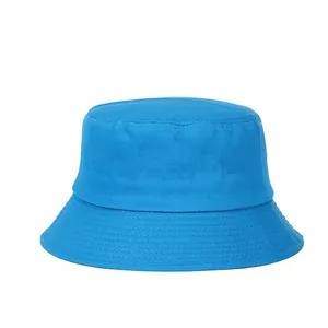 Detail of light blue cotton bucket hat featuring reinforced brim stitching and soft texture