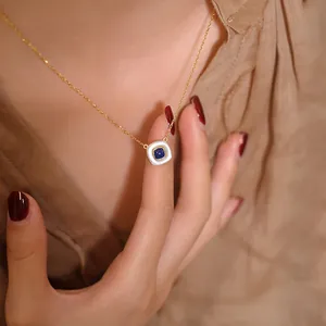 Vintage 925 Silber Quadrat Lapis Lazuli Anhänger Halskette mit Emaille-Rand für Damen