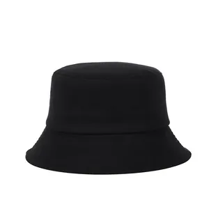 Detailed view of the reinforced stitching and pure cotton fabric on a black bucket hat