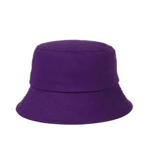 Detail view of reinforced stitching on the brim of a dark purple cotton bucket hat