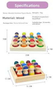 Detail von 12 bunten Holz-Regenbogen-Puppen im Tablett für frühkindliches Montessori-Lernen