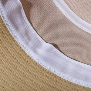 Khaki cotton sun hat featuring breathable mesh lining and reinforced stitching details