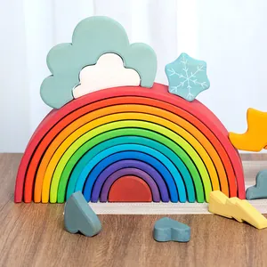 12-teilige große Regenbogen-Bausteine aus Holz mit Deko-Formen für Kinder Spielzeug