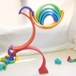 12-teiliges großes Regenbogen-Stapelspiel aus Holz für Montessori-Vorschullernen