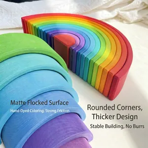 Regenbogen-Stapelsteine aus Holz im Montessori-Stil mit matter Oberfläche, 12er-Set