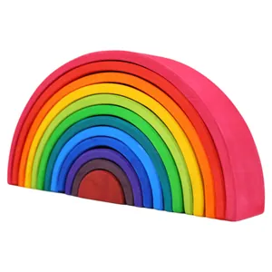 12-teiliger großer Regenbogen-Stapelspielzeug Montessori-Lernspielzeug aus Holz für Kinder