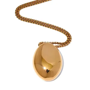 Collier Pendentif Ovale Géométrique Acier Inoxydable 304 Plaqué Or 18K Étanche Hypoallergénique Bijoux Minimalistes Femmes