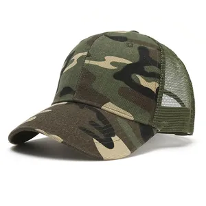 Casquette de baseball camouflage avec filet respirant vert et visière courbée unisexe