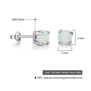 5mm round white opal stud earrings in S925 sterling silver with four-prong setting