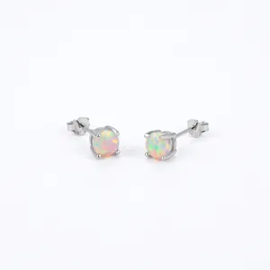 925 Sterling Silver stud earrings featuring 5mm white opal stones with S925 hallmark