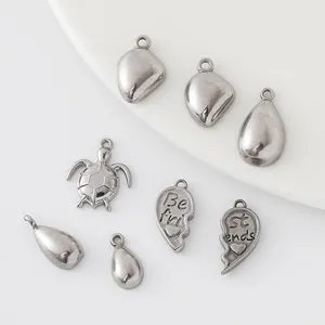 Minimalist Stainless Steel DIY Pendants For Jewelry Making Best Friends Heart Turtle Water Drop Small Metal Accessory