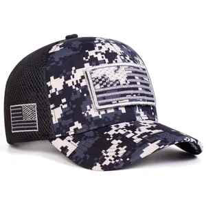 Tactical camouflage baseball cap with US flag velcro patch and breathable mesh back